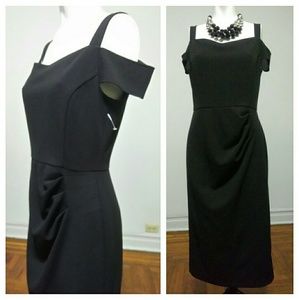 London Times Cold Shoulder Midi Black Dress